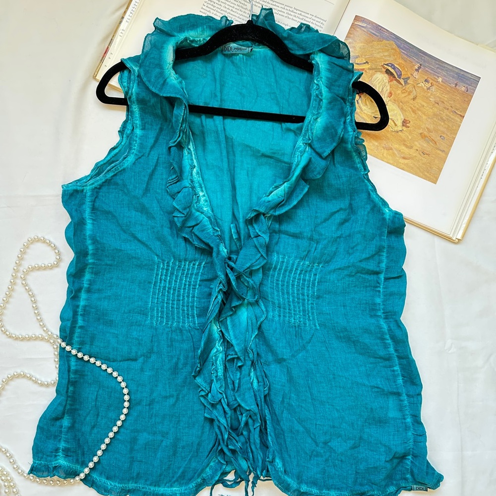 Teal Ruffled Blouse - Picture 3 of 14